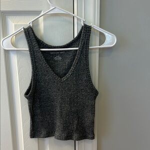 American Eagle Gray Ribbed Knit Cropped Tank Top